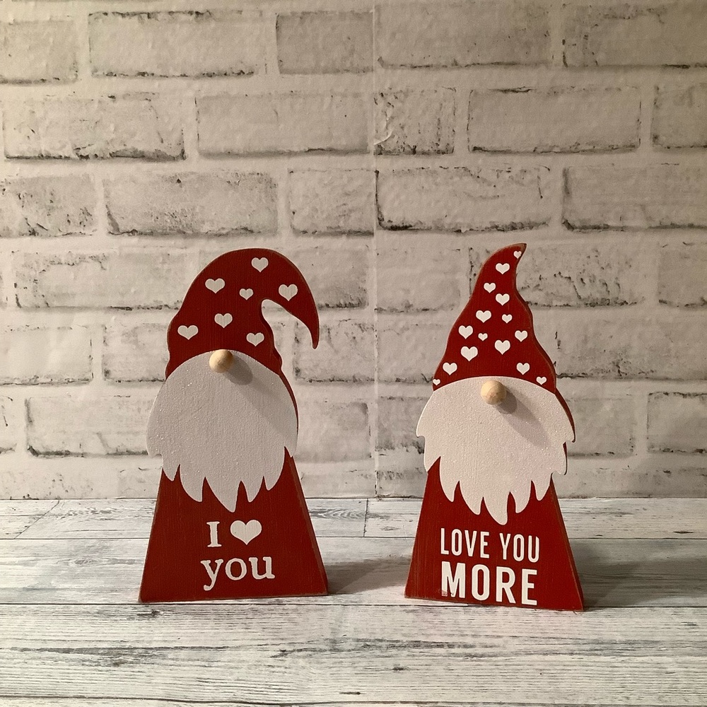Set of 2 Wood I Love You Valentine Gnomes